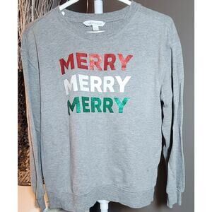 Merry Merry Merry Christmas Sweatshirt Pullover Women’s L Holiday Glitter